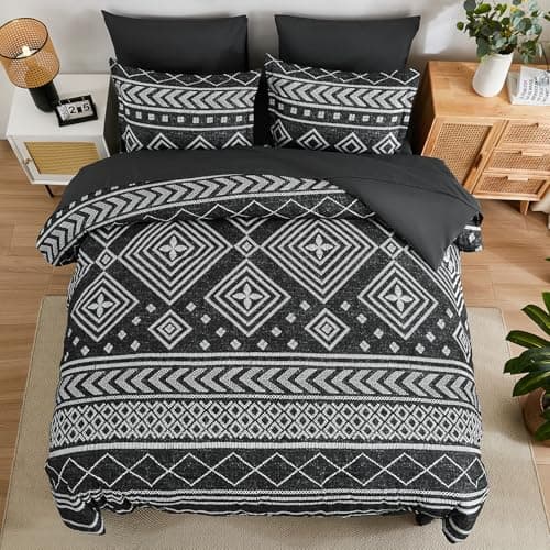 Yiran Queen Comforter Set, 7 Pieces Black Reversible Bedding Set, Boho Aztec Bed in A Bag, Lightweight Soft Bed Comforter Set with Sheets, Pillowcases & Shams - Thumbnail 3