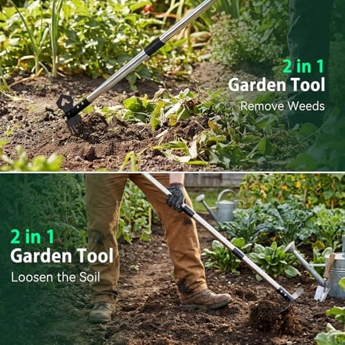 60" Weed Puller Tool with Long Handle, 2-in-1 Weed Rake & Garden Hoe, Stand Up Weeding Tools Gardening, Heavy Duty Steel Weeder Tool, Manual Uprooting Weed Remover Tool for Yard, Lawn, Patio, Garden - Thumbnail 2
