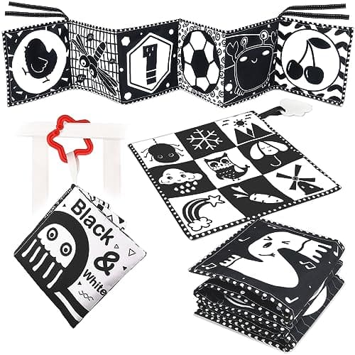 KUANGO Newborn Toys Black and White Baby Toys 0-3 Months High Contrast Baby Toys for Newborn - High Contrast Baby Soft Book Infant Tummy Time Toys Crinkle Sensory Toys for Brain Development - Image 1