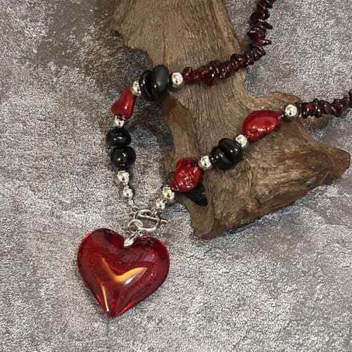 Jekvill Heart Shape gothic necklace，Irregular garnet necklace，Goth Jewelry Gifts，halloween accessories for woman - Thumbnail 4