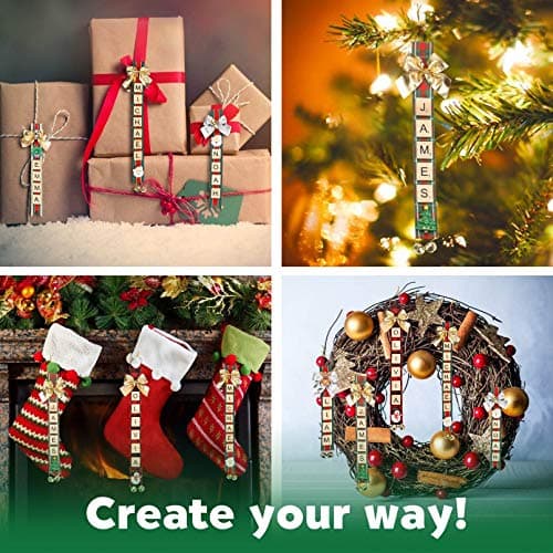 Leyzan Christmas Ornaments Tree Decorations Personalized Crafts for Girls Adults Kids Kit DIY Ribbon Letter Tiles Bells Rustic Stockings Name Tags Hanging Xmas Decor for Gifts Wreath Room Holiday - Thumbnail 6