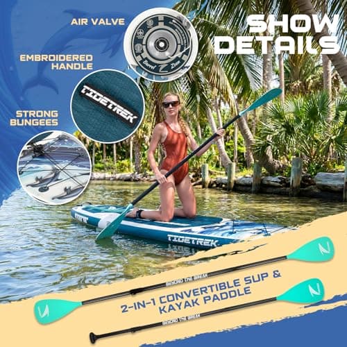 TIDETREK 11'/11'6" x 33"/34" x 6" Inflatable SUP Paddle Board – Extra-Wide, Stable Stand Up Paddle Board with Premium Full Accessory Set for Adults & Youth (Ocean Spirit/Kayak Seat, 11'x33 x6) - Thumbnail 6