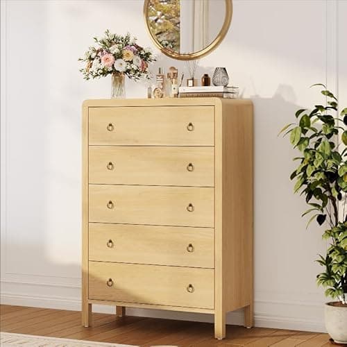 Garvee 5 Drawer Dresser for Bedroom, 47.2" Tall Vertical Wooden Chest of Drawers for Closet, Narrow Space Saving Storage Organizer, Natural - Image 1