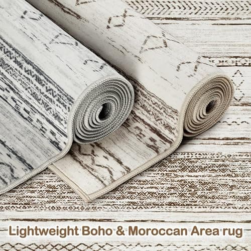 Tortania Area Rug Living Room Rugs - 6x9 Washable Large Soft Neutral Boho Moroccan Bohemian Farmhouse Rug Indoor Floor Carpet for Bedroom Under Dining Table Home Office Decor - Cream Brown - Thumbnail 6