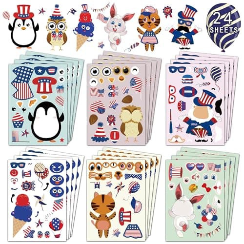 4th of July Stickers – 24 Sheets Patriotic USA Flag & Fireworks Decorative Stickers for Independence Day Party Decorations, DIY Crafts, Gift Wrapping & Scrapbooking - Image 1