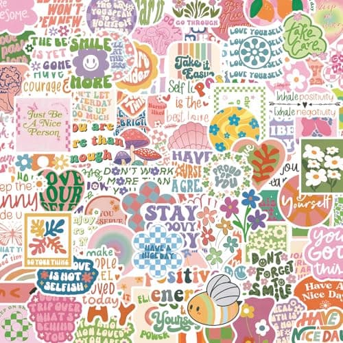 100 Inspirational Stickers Pack for Preppy Girls Women Kids Vinyl Waterproof Positive Aesthetic Stickers for Water Bottles, Laptop, Phone Pink Aesthetic Preppy Stuff, Things, Motivational Decals