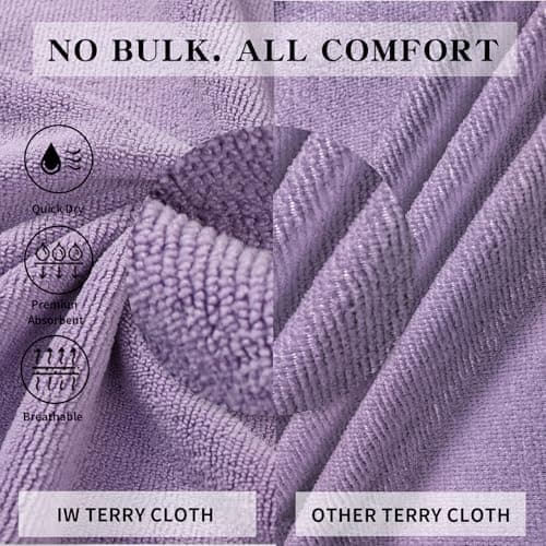 Inner Wish Women's Soft Terry Cloth Bathrobe - Ultra Absorbent Quick Dry Kimono Robe for Shower,Spa,Home，Light Purple，L/XL - Thumbnail 4