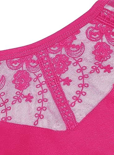 MIHOLL Women's Floral Lace Tank Tops Crew Neck T-Shirts Cap Sleeve Loose Fit Dressy Tunic Blouse(hot Pink,Small) - Thumbnail 5