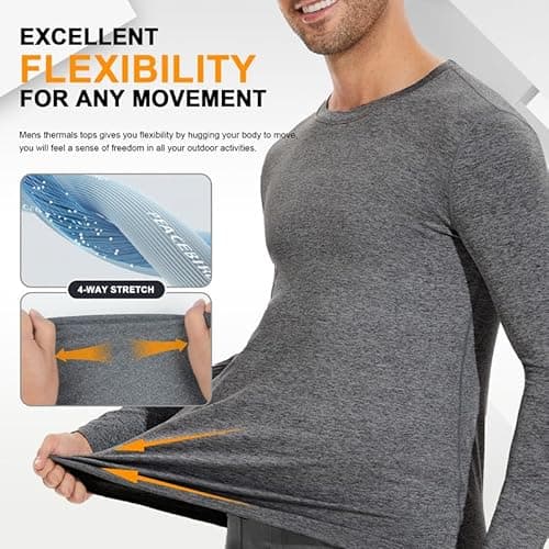SIMIYA Mens Thermals Long Sleeve Undershirt Warm Fleece Lined Base Layer Thermal Tops Long John Shirts for Men BK+GR 3XL - Thumbnail 5