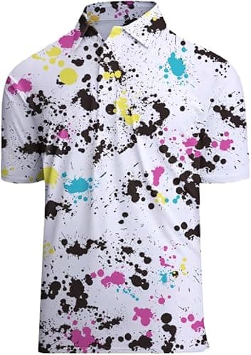 Actflare Golf Shirts for Men Golf Polo Neon Shirts for Men Short Sleeve Dry Fit Hawaiian Shirt White M - Image 1