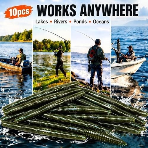 HAFOWAH 5" Soft Plastic Lures – 10-Piece of High-Grade Stick Baits with Hook Slot, Salt-Infused Wacky Worm for Bass, Trout, Walleye – Texas/Carolina Rig Ready - Thumbnail 6