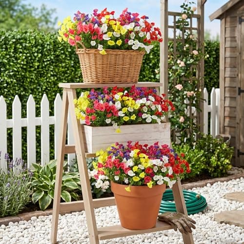 bakkiet Artificial Flowers for Outdoors, 6 Bundles Fake Plants for Outside Decoration, UV Resistant No Fade, Realistic High End Silk Plastic Morning Glory for Planter Porch Patio Yard Garden - Thumbnail 6