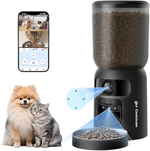 Centvicam Automatic Cat Feeder with Movable Camera: 5G WiFi Automatic Dog Feeder with Laser Pointer,Cat Food Dispenser with Night Vision for Multiple Pet, Detachable for Easy Clean -24 Cup -6L Storage
