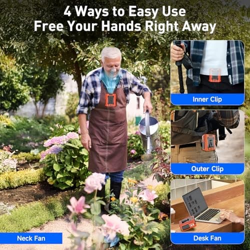 Portable Waist Fan, 5-Speed 14800RPM Strong Airflow, Personal Rechargeable Fan[Max 25H Working Time], 8000mAh Hands-Free Neck Fan, Wearable Belt Fans for Camping/Outdoor/Jobsite/Travel/Fishing - Thumbnail 4