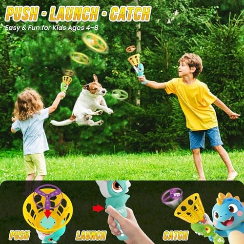 Outside Toys for Kids Ages 4-8 Electric Manual Capture Catching Game for Kids, Automatic Flying Disc Launcher Outdoor Indoor Toy, Chasing Toy for Boys Girls, Perfect Yard Beach Family Game - Thumbnail 2