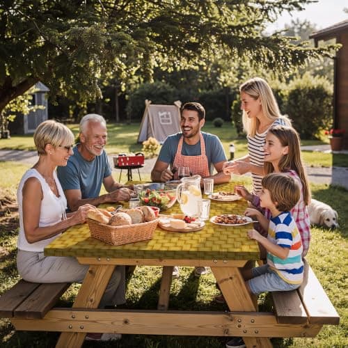 memKiya Fitted Picnic Table Cover with Chair Covers Elastic Water Resistant Camping Tablecloth for 6 Foot Rectangle Tables Garden Patio Outdoor Organization Road Trip Hiking Motorhome Essential Gift - Thumbnail 6
