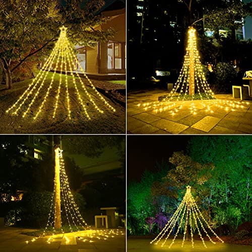 Decute Christmas Decorations Outdoor String Lights 8 Modes and Timer with Remote, Waterproof 320 LED Christmas Tree Lights Star Lights for Yard Garden Backyard Wedding Holiday Decor Warm White - Thumbnail 6
