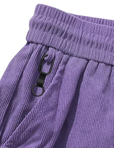 AUSELILY MEN Men's Corduroy Shorts 9 inch Cotton Drawstring Casual Elastic Waist Summer Beach Shorts Big and Tall with Pockets Purple L - Thumbnail 5