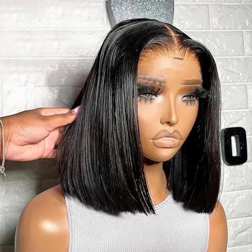 Thusiae Bob Wig Human Hair Real 100% Human Hair 180% Density Wigs for Black Women 5x1 Bob Lace Closure Wigs Human Hair Natrural Black 16inch