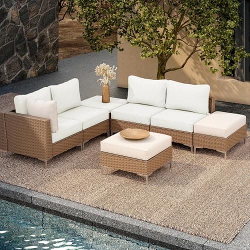 DREAHOTEXTIL 8Pcs Outdoor Cushion Covers,Patio Cushion Covers,Stretch Elastic Slipcovers,Replacement Washable Furniture Protector for Patio Couch,Jacquard Textured Twill Fabric(White,Cover Only) - Thumbnail 5