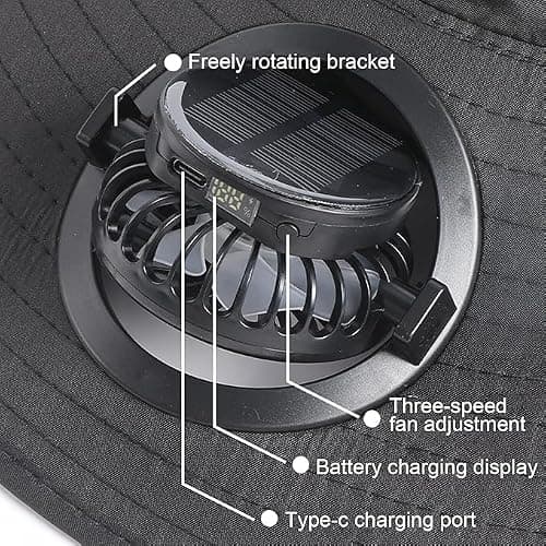 Hat with Fans Solar Power for Instant Cooling, Acrylic Sombrero con Ventilador Solar with Sun Protection for Men, Fishing Hat for Men to Stay Cool While Fishing (Black) - Thumbnail 6