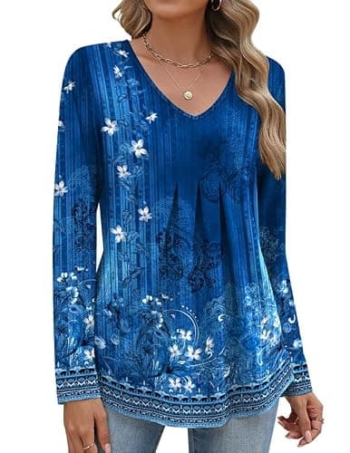 Misakia Women Long Sleeve Top V Neck Casual Shirt Loose Fit Fall Blouse Trendy Tunic Clothes 2025 - Image 1