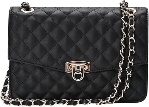Goinsound crossbody bags for women designer shoulder bag leather handbag trendy quilted purse with chain for travel Black - Image 1