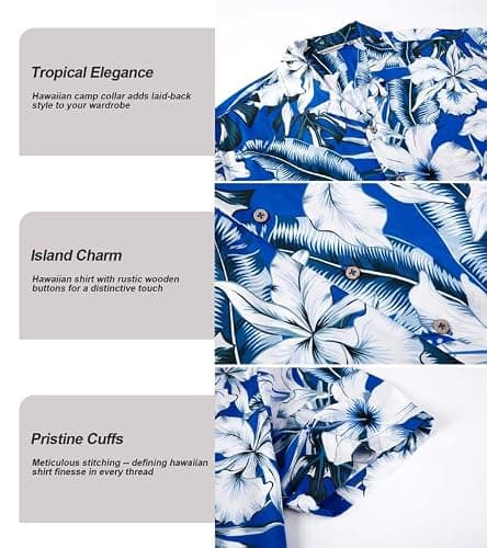 Damipow Hawaiian Shirt for Men Short Sleeve Beach Vacation Shirt Floral Summer Casual Button Down Shirts,Blue Flower,5XL - Thumbnail 5