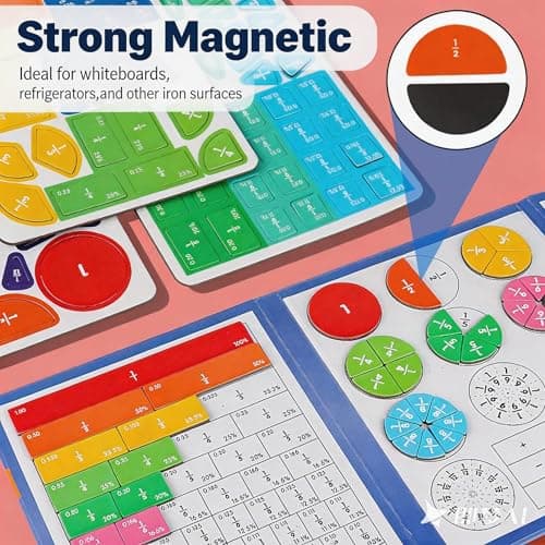 Magnetic Fraction Educational Puzzle, Magnetic Fraction Demonstration Book with Fraction Tiles & Circles, Math Manipulatives for Elementary School, Math Learning Skills for Kids - Thumbnail 2