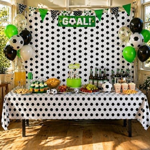 Soccer Table Cloth 3Pcs - Soccer Party Decorations World Soccer Cup 2026 Decorations Soccer Field Tablecloths, Disposable Plastic Table Cover for Sports Watch Party Birthday Big Game Day, 54x108 In - Thumbnail 2