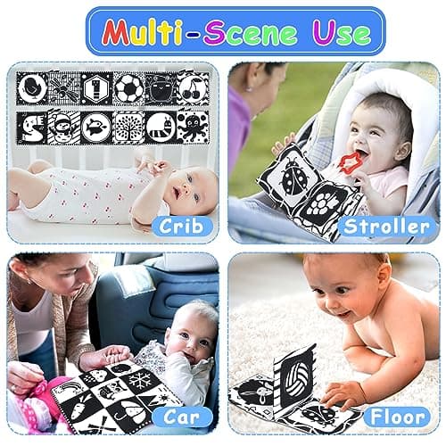 KUANGO Newborn Toys Black and White Baby Toys 0-3 Months High Contrast Baby Toys for Newborn - High Contrast Baby Soft Book Infant Tummy Time Toys Crinkle Sensory Toys for Brain Development - Thumbnail 6