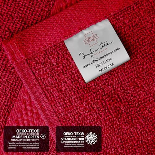 Infinitee Xclusives Luxury Wash Cloths for Showering [13x13] – 100% Cotton Washcloths [Pack of 12], Soft and Absorbent Face Towels for Bathroom Wash Clothes, Gym, and Spa (Burgundy) - Thumbnail 5