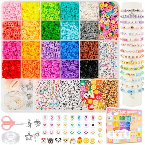 Sunlode Bracelet Making Kit 5000pcs, Jewelry Making Kit for Beginner, DIY Arts and Crafts Gift Toys for Kids Ages 6-13 Preppy Clay Beads with Charms Friendship Bracelets - Image 1