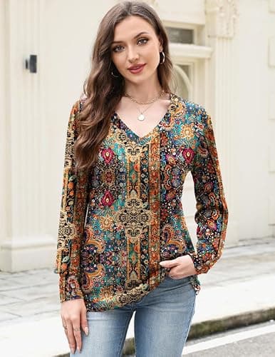 Misakia Womens Tops Dressy Casual 2025 Trendy V Neck Long Sleeve Shirts Flowy Tunic Top Soft Blouses Business Casual Fall Winter Outfits for Women Clothes Ladies Tops - Thumbnail 4