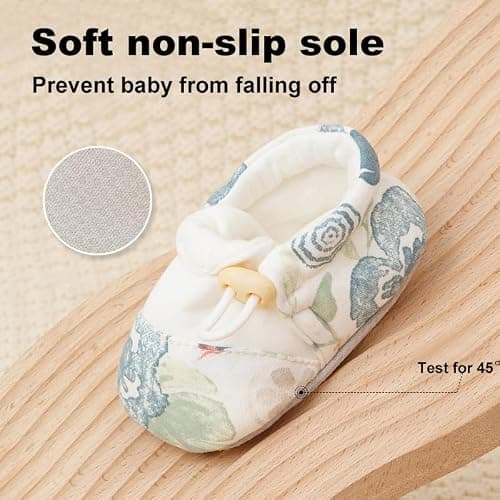 HOVELL Baby Booties Adjustable Toggle Slipper Newborn Stay-on Boots Soft Cozy Cotton Non-Slip Shoes for Infants Girls(SpringFlower,6-12Months) - Thumbnail 4