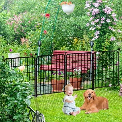 Getlay 48 in(H) Decorative Garden Fence with Gate,8 Panels Total 17.7 Ft(L) Heavy Duty Iron Animal Barrier Fence for Yard,Suitable for Indoor Pet Or Outdoor Dog Fencing, Garden Border Fence - Thumbnail 6