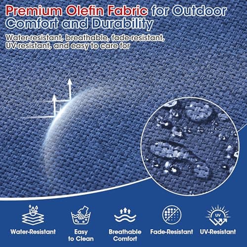 Domvaranique Patio Furniture Cushion Set, 24 x 24 x 6 Extra Thick Deep Seat Outdoor Chair Cushions for Patio Furniture, Olefin Replacement Set, Water Resistant, Removable Cover, Ties and Handle, Blue - Thumbnail 5