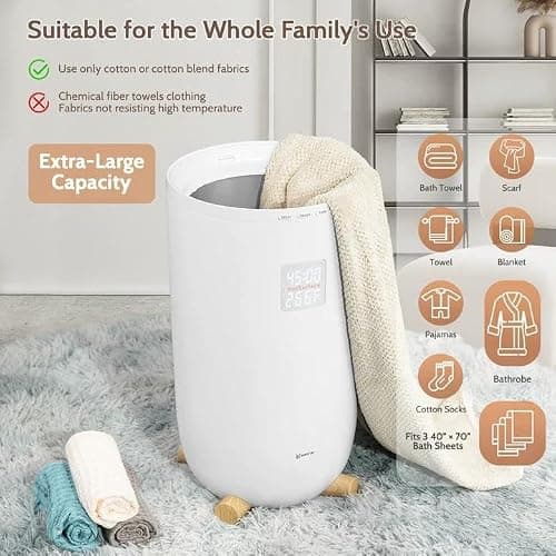 Keenray Large Towel Warmer Bucket, Luxury Towel Warmer for Bathroom, LCD Screen for Time and Temperature, Delay Time Up to 24 Hours, Fits 3 Large Towels, Blankets, Bathrobes, PJ's, Gift for Him & Her - Thumbnail 4