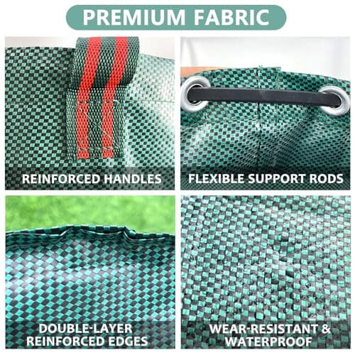 Garrdeen 2 Pack 32 Gallon Reusable Yard Waste Bags (Green + Black), Collapsible Heavy Duty Lawn & Leaf Bags with Reinforced Handles for Leaf Collection, Yard Cleanup, Storage - Thumbnail 3