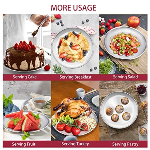 Herogo 13.5 Inch Stainless Steel Round Pizza Pan Plates Set of 4, Large Healthy Pizza Tray Platter for Oven Baking Serving, Dishwasher Safe - Thumbnail 4