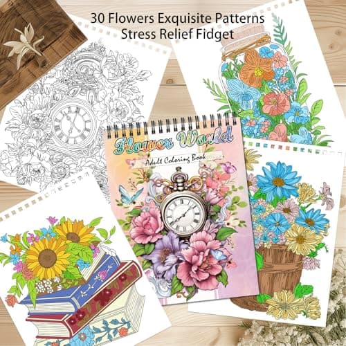 Jadeso Adult Coloring Book - 30 Unique Flowers Patterns and Designs, Coloring Book for Adults Relaxation and Stress Relief, Spiral Bound Adult Coloring Books for Women, Thick Smooth Paper(120gsm) - Thumbnail 3
