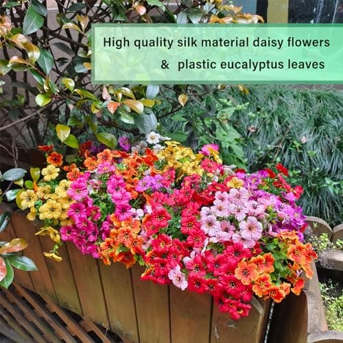 WEAUSUP 28 Bundles Artificial Plants & Flowers Silk Fake Flowers UV Resistant Bushes Plastic Artificial Flowers Faux Outdoor Indoor Plants for Spring Summer Patio Decorations(7 Colors) - Thumbnail 4