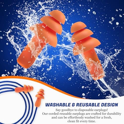 10 Pair Corded Reusable Ear Plugs for Shooting Range Ear Protection for Gun Range - Hunting Ear Plugs for Construction Firearm Ear Protection Shooting Gun Hearing Protection Earplugs Corded - Thumbnail 4