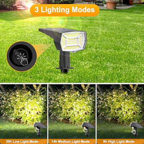 Fabrito 72 LEDs Solar Spot Lights Outdoor Waterproof, 3 Modes Landscape Spotlights, Dusk to Dawn Solar Powered Flood Wall Lights for Outside, Solar Garden Lights for Yard Porch 2 Pack (Cool White) - Thumbnail 3