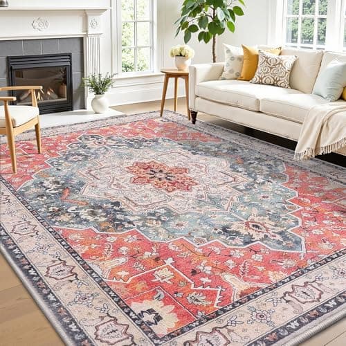Vanmoos 5x7 Area Rugs for Living Room, Bedroom - Machine Washable, Non-Slip Bedside Rug, Large Soft Floor Carpet for Office, Dining Room, Farmhouse and Home Decor, Artistic Flair/Brick Red - Image 1