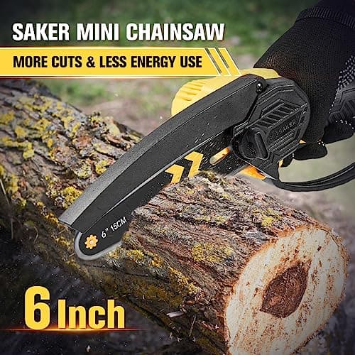 Saker Mini Chainsaw Cordless 6-Inch-Switch Security Lock-Cordless Power Chain Saws-Handheld Small Chainsaw for Cutting Wood Trimming and Woodworking- Mini Chain Saw Cordless with 1 Battery - Thumbnail 2