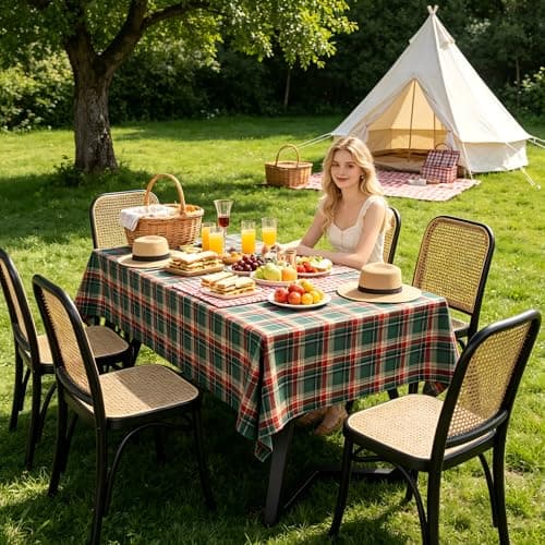 UWWGKK Wipeable Gingham Tablecloth, Green Red Grid Tablecloths Rectangular Durable, Table Cloth for Birthday Decorations, Home Dining Party - Image 1