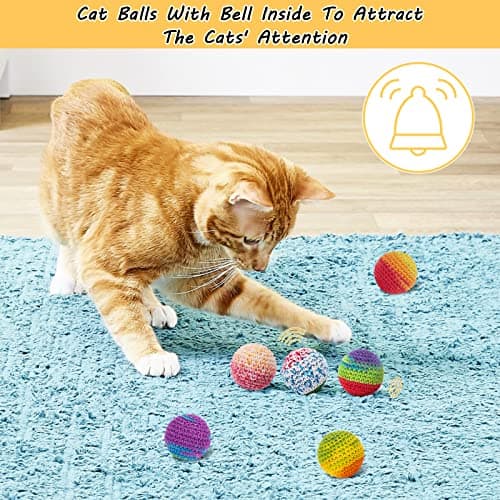 Retro Shaw Cat Toys Balls, Yarn Cat Ball with Bell Inside, Kitten Toys for Indoor Cats Kitty, Interactive Cat Nip Chew Toys for All Pet Breed 6 Pack - Thumbnail 3