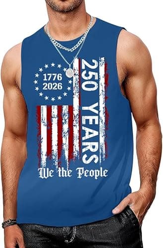 Tewmeu 250 Anniversary USA Mens Tank Tops Summer American Flag Shirts 4th of July Sleeveless Shirts 1776-2026 Chothes - Image 1