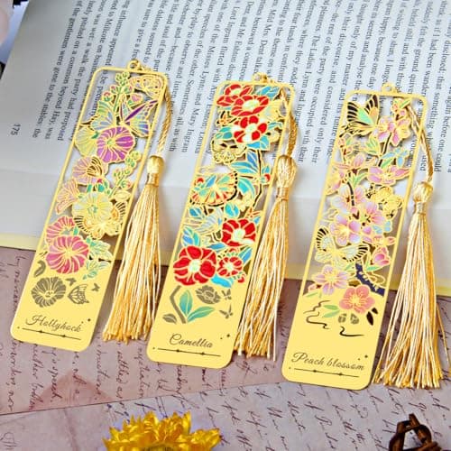 HOMTEK 3pcs Metal Flower Bookmarks with Tassel, Goden Hollow Butterfly Theme Book Marks for Reading Women, Cute Book Markers for Book Lovers Writers Readers Teens Women Teachers Students (Style B) - Thumbnail 2